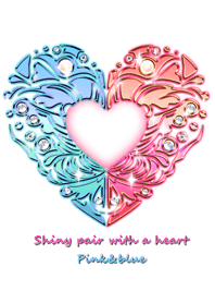 Shiny pair with a heart Pink&blue