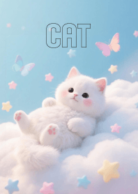 Lovely White Cat in Sky & Cloud