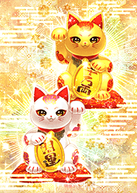 White and gold beckoning cat