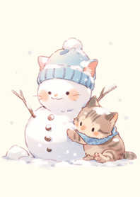 Cute cat building a snowman 2 JP