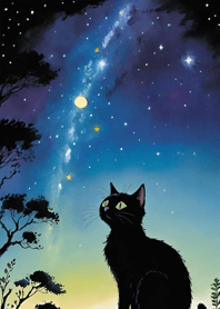A cat gazing at the starry sky FBEdcD
