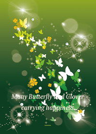 黄緑 : 舞う幸運の蝶と四葉