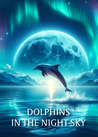 Dolphins and full moon in the night sky2