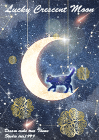 Crescent Moon, Cat and Clover