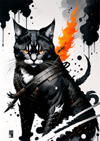 Ink wash cat samurai D3a7eE
