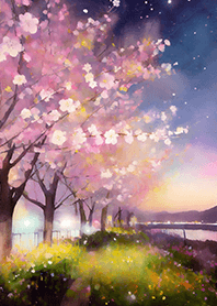 Beautiful night cherry blossoms#1290