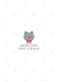 Grey Cat and Red Ribbon