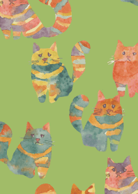 Precocious Cats on moss green