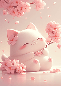 Kitten with blooming cherry blossoms_PK