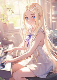 Beautiful blonde girl playing piano 2 JP
