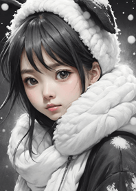 Cute girl illustration, snow winter 8W4