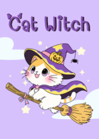 ハロウィンの紫猫魔女