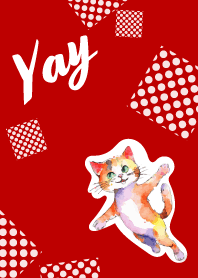 Naughty cats2 on red & beige JP