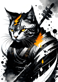 Ink wash cat samurai 634966