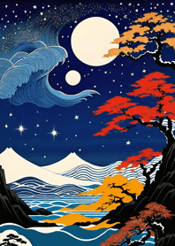 Starry sky, sea and lake, Ukiyo-e 1a1f