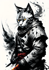 Ink wash cat samurai 0E91Df