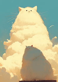 A giant cat with cat-shaped clouds
