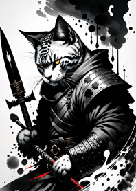 Ink wash cat samurai 4c2aDC