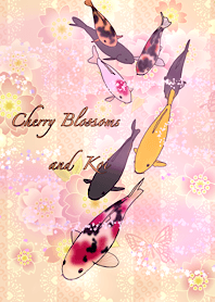 Bunga sakura dan koi (kuning)