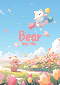cute bear in tulip garden 2
