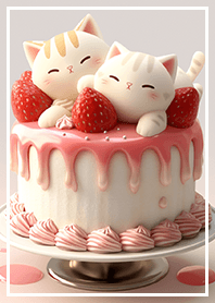 Strawberry Cat Couple Cake JP