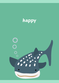 happy whale shark on blue green