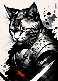Ink wash cat samurai 39d2F9