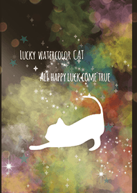 Brown Green / Watercolor cat brings luck