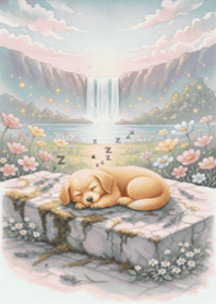 瀑布狗狗午睡