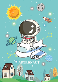 可愛宇航員-搭飛機去旅行-湖水綠星空