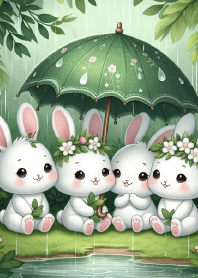 Bunny Friends in the Rain