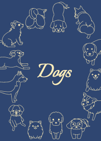 犬だらけ♡シンプル線画♡ネイビーブルー