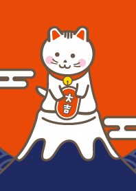 大吉！富士山の上の招き猫cute／紺×赤