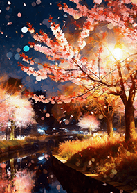 Beautiful night cherry blossoms#1130