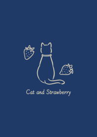 Cat and Strawberry -navy-