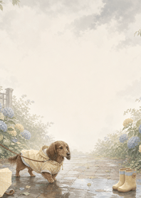 臘腸犬雨中散步