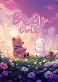 lively cute bear in purple garden