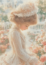Pink Sunlit Girl in White Flowers