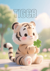 Cute Tiger In Clover Theme