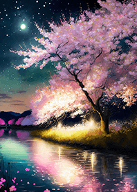 Beautiful night cherry blossoms#1800