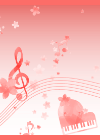 sakura & musical notes on red