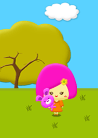 Cute girl and little rabbit