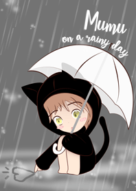 Mumu in hood cat on a rainy day
