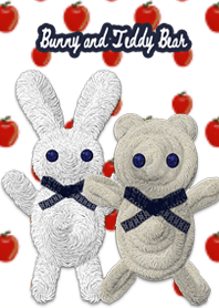 Bunny and teddy bear and apples