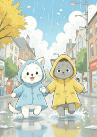 Cat and Dog on Rainy Day