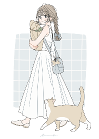 A girl and  a cat - sunny day walk -