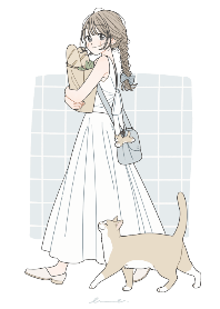 女の子と猫 -おでかけ日和-
