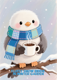 Fluffy Snow Birdie in Winter Garden