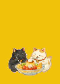 W & B Beckoning Cats3 on yellow