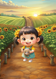 little girl in the sunflower field